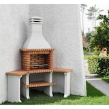 thumbnail of MF - Barbecue in muratura Roma con 2 tavoli laterali angolari (grigio, arancione) per legna e carbonella - 160x58x240 cm - RIF: 3800 - Uso esterno