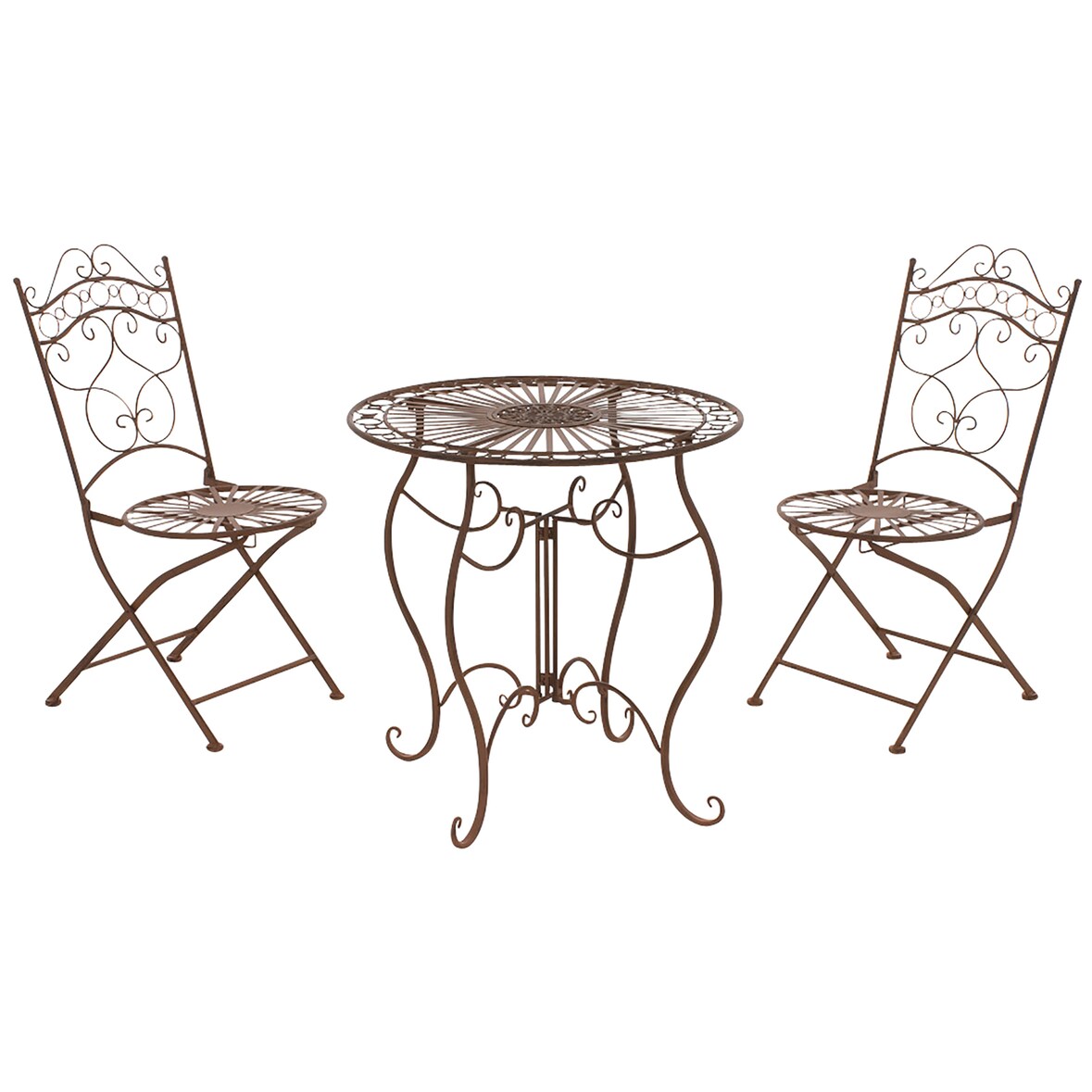 Outdoor Sitzgruppe FUVER - Metall Braun 40x50x92 cm | Gartenmöbelset 2 Personen Metall Vintage Balkonmöbel Set Bistrotisch Terrassenmöbelset Balkonset