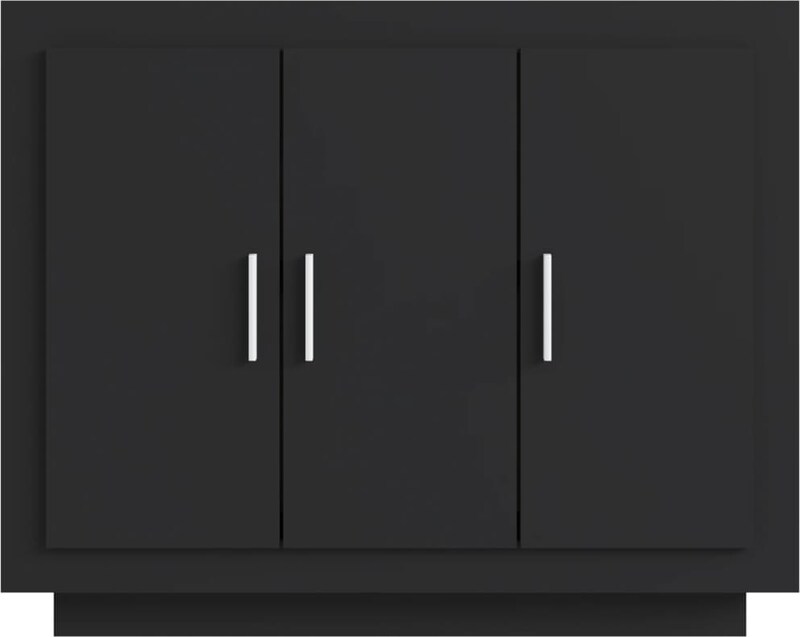 Ein schwarzer dreitüriger Schrank.