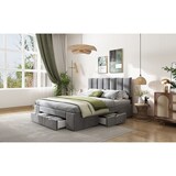 thumbnail of Polsterbet 140x200 mit 4 Schubladen Samtbett mit Storage höhenverstellbarem Kopfteil ,Klassisches Polsterbett