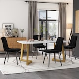 thumbnail of Essgruppe Set Esstisch rechteckig mit 4 Stühlen 75x117x68 cm Schwarz, MDF Tischplatte in Marmoroptik, Metallbeine Gold, moderner Küchentisch