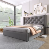 thumbnail of Polsterbett 140x200 cm mit Stauraum und Lattenrost – elegantes Design in Grau, inkl. hochklappbarem Lattenrost und großzügigem Stauraum