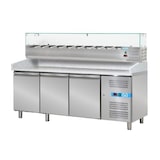 thumbnail of Banco pizzeria refrigerato con n° 3 porte EN 60x40 e vetrinetta portagusti per 10 bacinelle GN 1/4