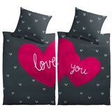 thumbnail of Bettwäsche 135x200 Set Herz Love You Motiv Partner Mikrofaser Allergiker Schwarz Pink 4 teilig