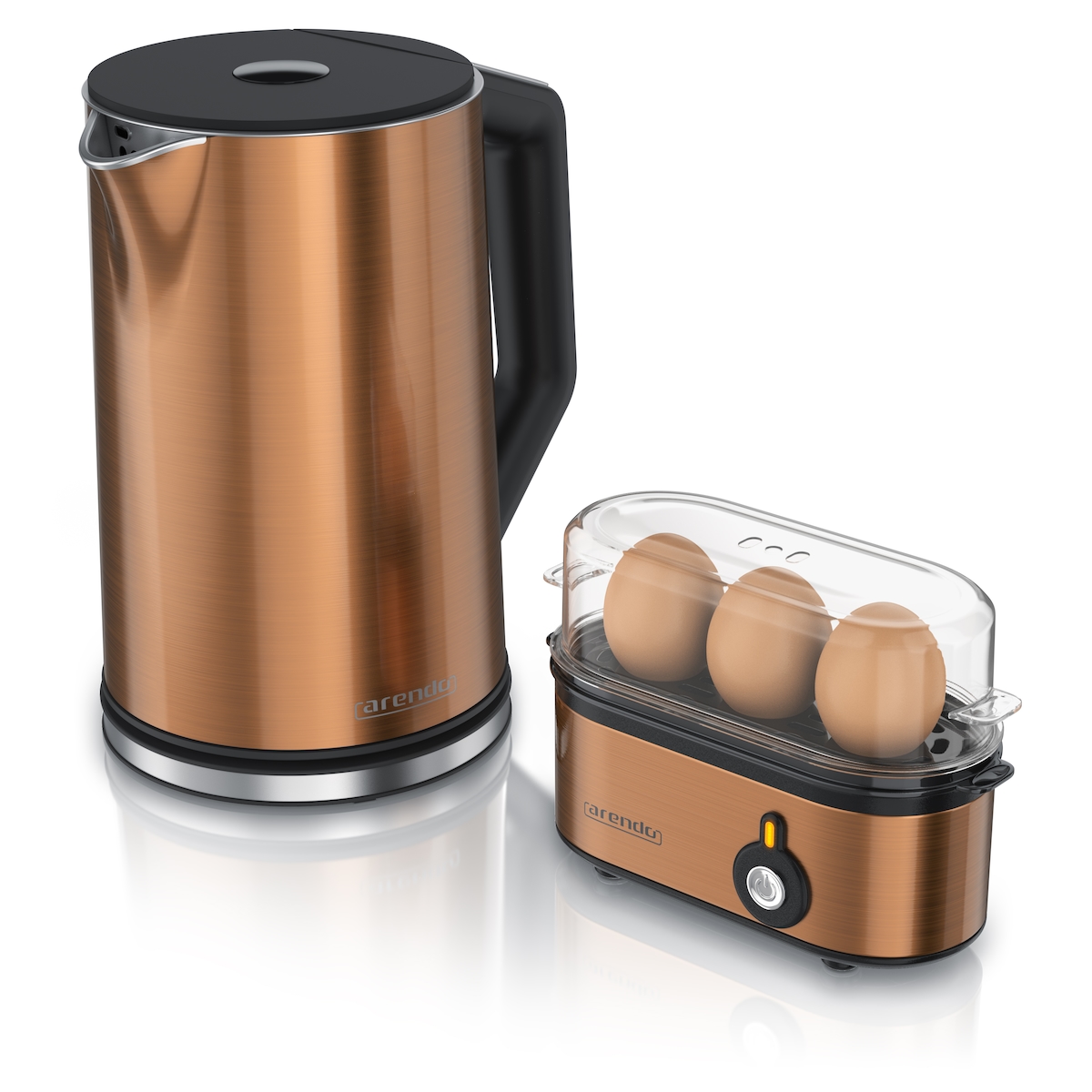 Arendo 2-teiliges Frühstücksset - Edelstahl Wasserkocher 1,5l, 3er Eierkocher, Kupfer - copper multi-material