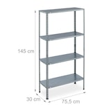 thumbnail of Relaxdays Metallregal verzinkt, HBT: 145x75,5x30 cm, 4 Böden, bis 160kg, zum Schrauben, Stahl, Lagerregal Keller, silber