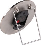 Ein runder Tisch- oder Wanduhr-Mechanismus mit Ständer.