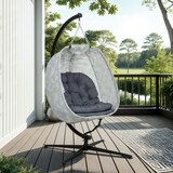 thumbnail of Hängesessel Ei mit Gestell Stahl Grau 126x90x180 cm faltbarer Korb mit 13 cm Kissen Becherhalter X Basis für Terrasse Garten und Indoor