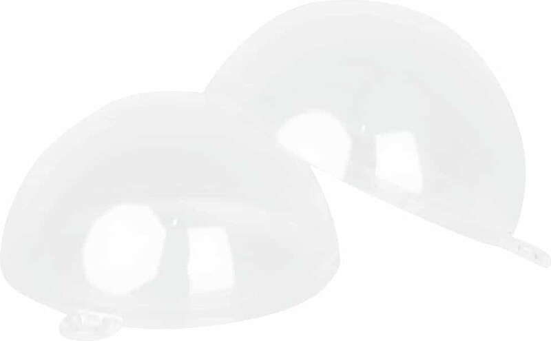 Zwei durchsichtige Plastikhälften, die eine Kugel bilden.