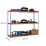 thumbnail of SimonRack Industrieregal, 2000x1500x450 mm, 600 kg am Biegepunkt, 3 Metallböden, Garagenregal, Blau/Orange/Verzinkt- Simonforte