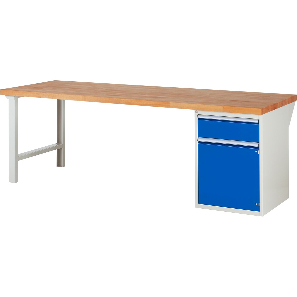 PROREGAL Werkbank Serie 7000 - Modell 7502 | HxBxT 84x250x90cm | 1x Schublade + 1x Flügeltür + 1x Fachboden | Schubladenmaße 1x180mm