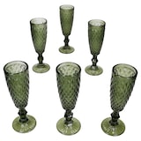 thumbnail of 6x Diamond Sektgläser 150ml grün Glas Relief Sekt-Flöte Prosecco Champagner