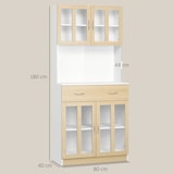 thumbnail of HOMCOM alacena de cocina con 4 puertas de vidrio, encimera abierta para microondas, cajón, estantes ajustables, 80x40x180 cm, blanco y natural