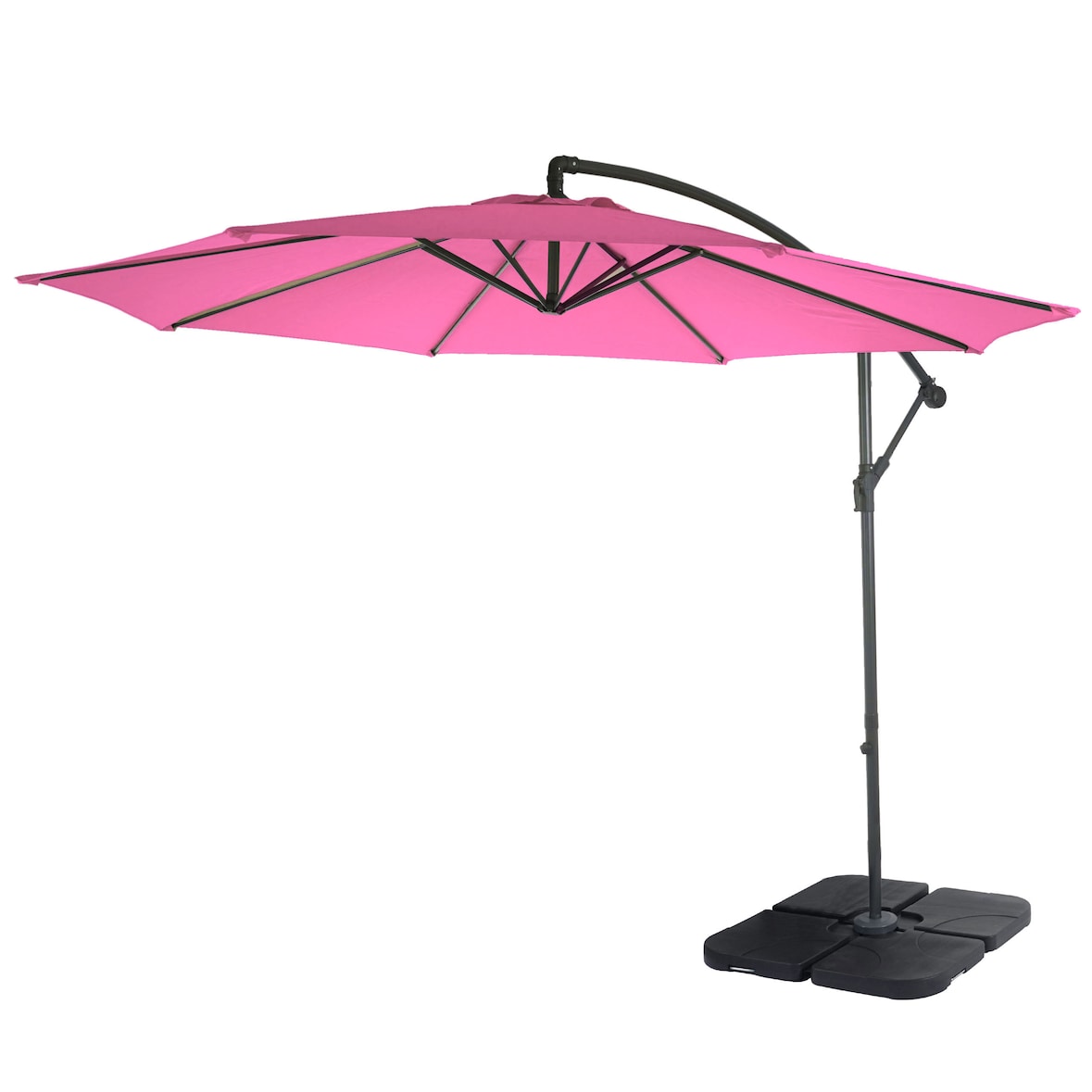 Ampelschirm Acerra, Sonnenschirm Sonnenschutz, Ø 3m neigbar, Polyester/Stahl 11kg ~ pink mit Ständer