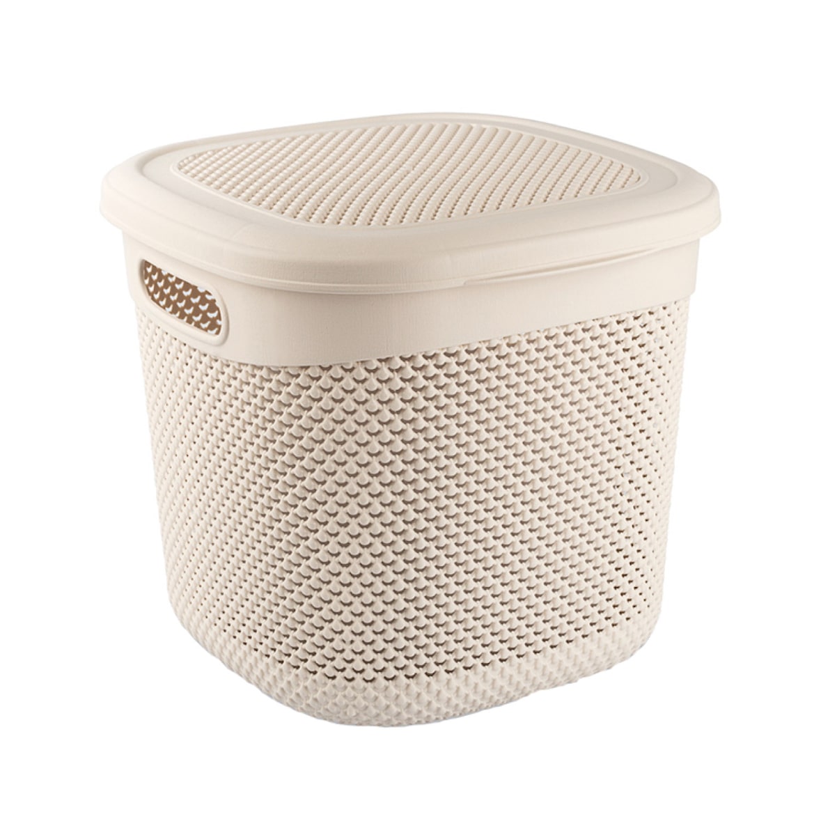 Middelgrote Vierkante Mand met Deksel 15 Liter Beige 7house