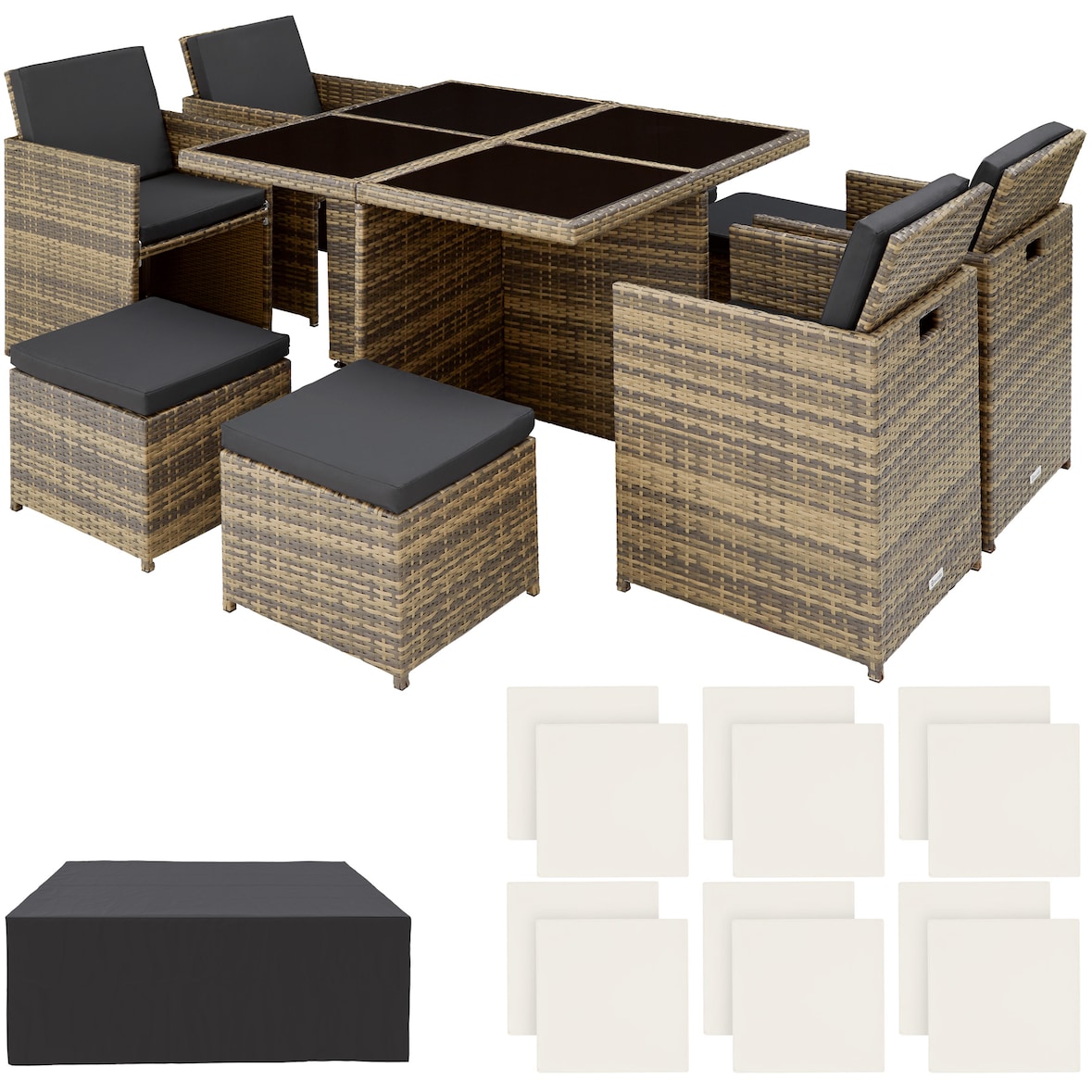 tectake Conjunto de rattan e alumínio MANHATTAN  Natural