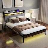 thumbnail of COSTWAY Cama con Iluminación LED y Estación de Carga, Cama Doble con Cabecero Acolchado, Espacio de Almacenamiento de 2 Niveles