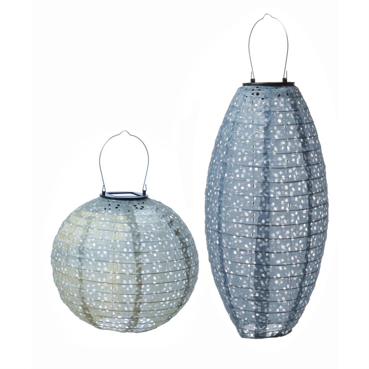 LED Solar Lampions mit Blumenmuster blau Party Balkon Terrasse 2St