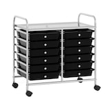 thumbnail of COSTWAY Rollwagen mit 12 stapelbaren Schubladen, Schubladenwagen, Rollcontainer mit Metallrahmen und Ablage, 64 x 38 x 62 cm (schwarz)