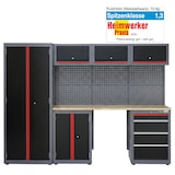thumbnail of Werkstattwand 13-tlg. modulares Werkstattschranksystem aus Stahl mit massiver Holzarbeitsplatte rot