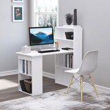 thumbnail of Schreibtisch mit Regal 120x55x120 cm Weiß, kompakter Arbeitstisch mit 4 Ablagen und offenen Fächern, große Arbeitsfläche fürs Homeoffice