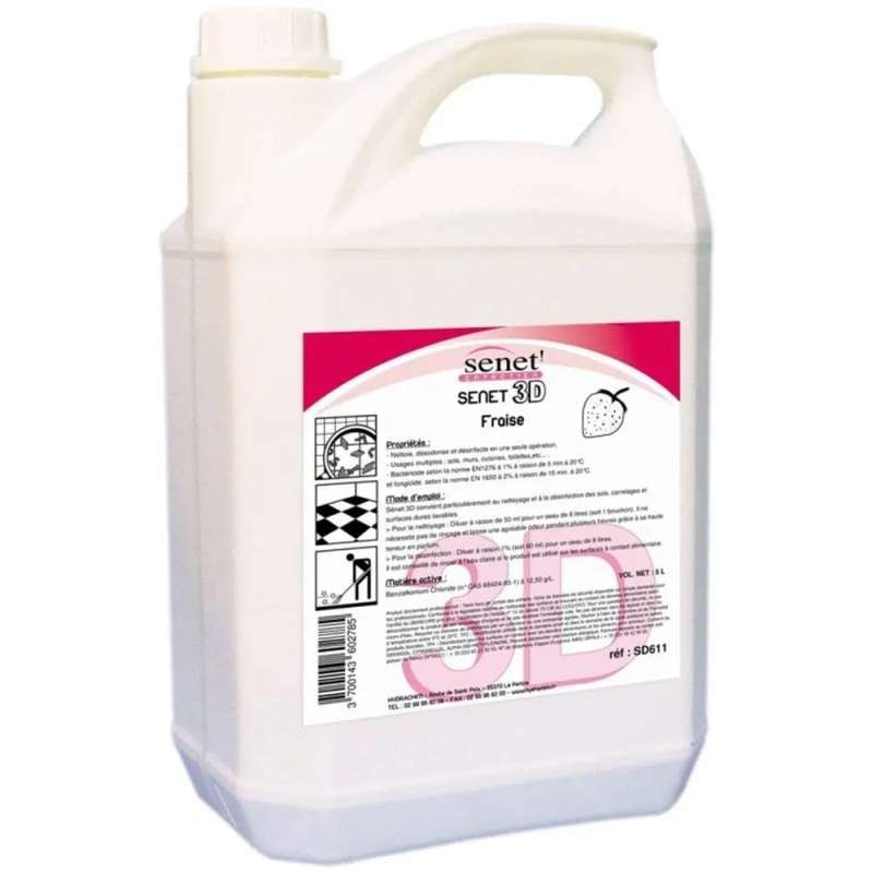 Détergent sol 3D - Parfum fraise - 5L - SENET