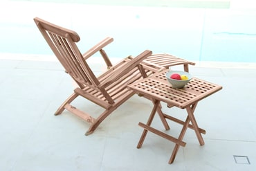 Möbilia Espreguiçadeira de jardim em madeira de teca | Espreguiçadeira com apoio de pés removível | 4 posições deitadas | L58,5xP149xA87 cm | natureza