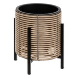 thumbnail of Lot de 3 Cache-pots aspect Rotin sur pied en métal Noir D 17 D 25 et D 36 cm