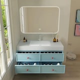 thumbnail of Waschbecken aus Keramik,Badmöbel Set,110x55 cm, Badezimmermöbel,Bad Schränke,Waschtisch,LED-Spiegel,Blau /LSC110/