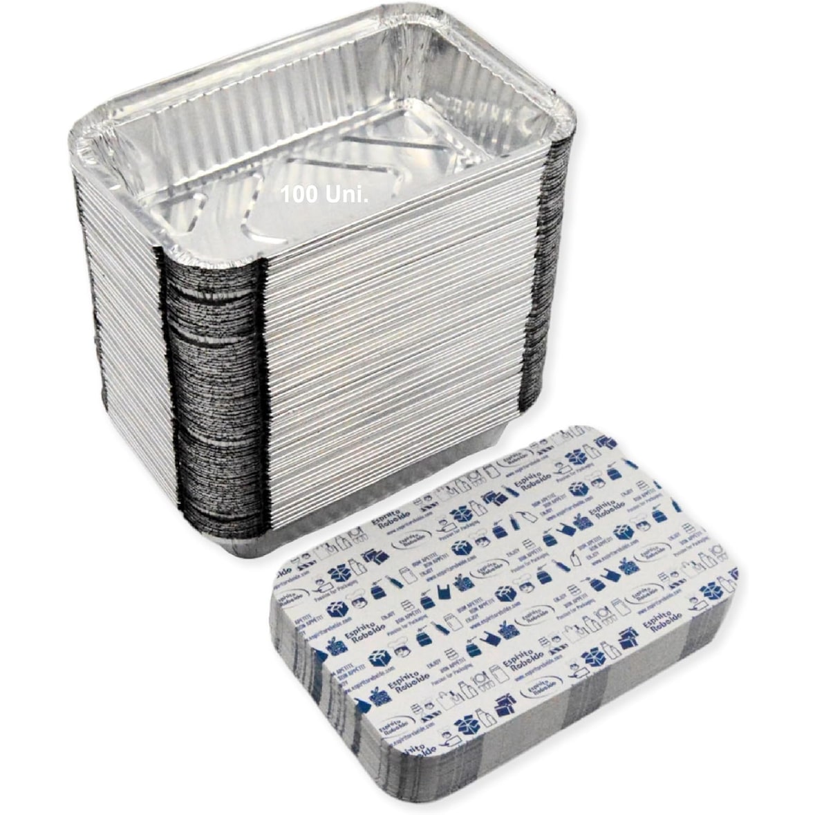 Conjunto de 100 Bandejas de Alumínio com Tampa para Alimentos Descartáveis de 750 ml - Embalagem perfeita para churrascos, transporte de alimentos