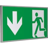 thumbnail of Schild | Rettungszeichen Notausgang, im Rahmen silbermatt, Kunststoff, 300x150mm, ASR A1.3, DIN EN ISO 7010 E001