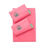 thumbnail of Benetton - Conjunto de cama de solteiro de 3 peças: lençol plano (160x290cm), lençol justo (90x200cm), 1 fronha (50x80cm) 100% algodão rosa