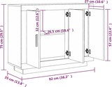 Ein Schrank mit drei Türen und Einlegeböden.