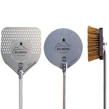 Set de 2 pelles a pizza 33 x 33 cm et Ø 22 Cm + Brosse Manche 150 cm Qualité BellaNapoli
