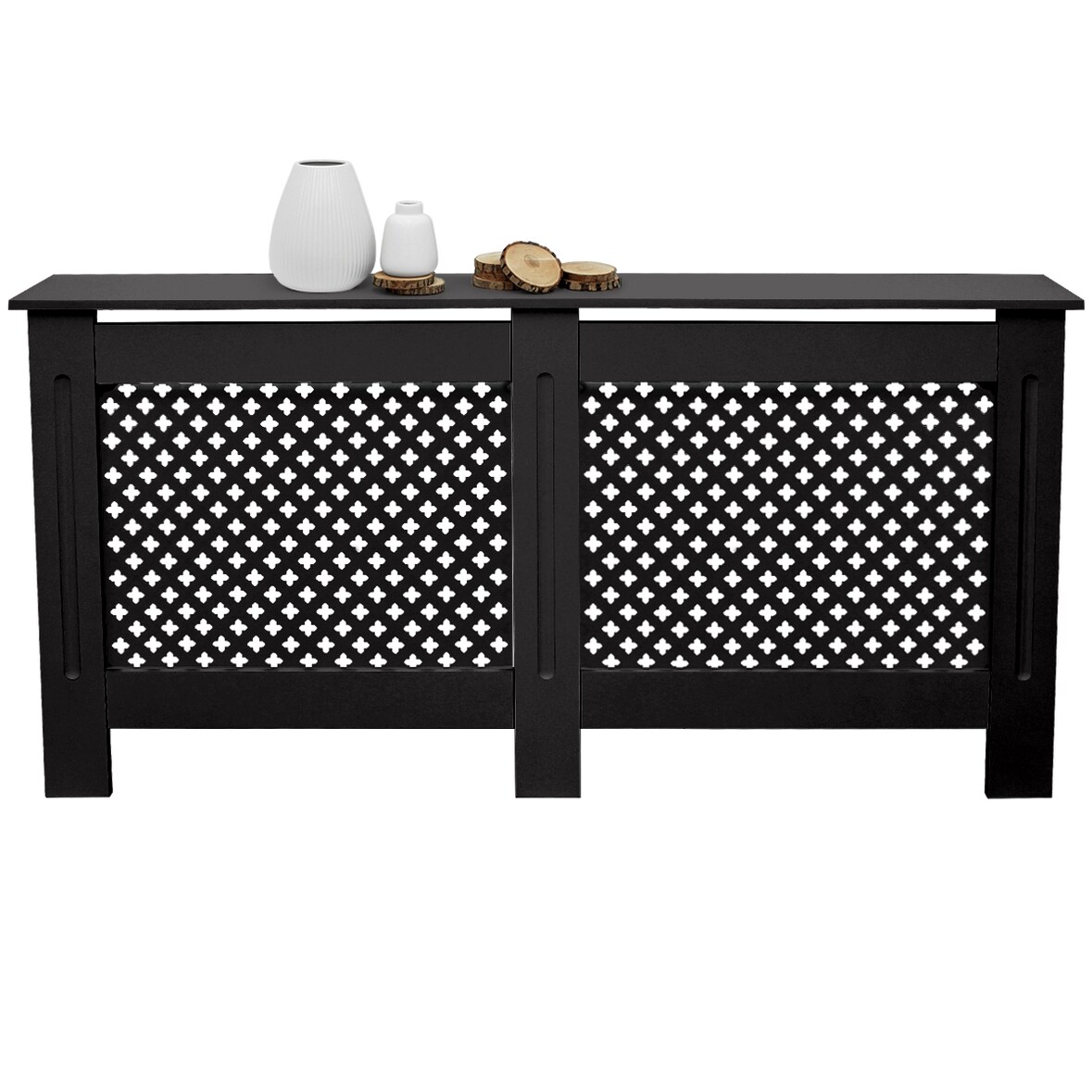 ECD Germany Heizkörperverkleidung Wabenmuster 152x19x82 cm Schwarz, MDF lackiert, Heizungsverkleidung Heizkörperabdeckung für Wohnzimmer &