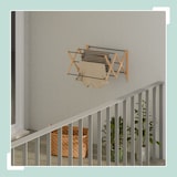 thumbnail of Relaxdays Wäscheständer Wandmontage, ausziehbar, HxBxT: 45 x 71,5 x 59 cm, Bambus & Metall, Wandtrockner, natur/weiß