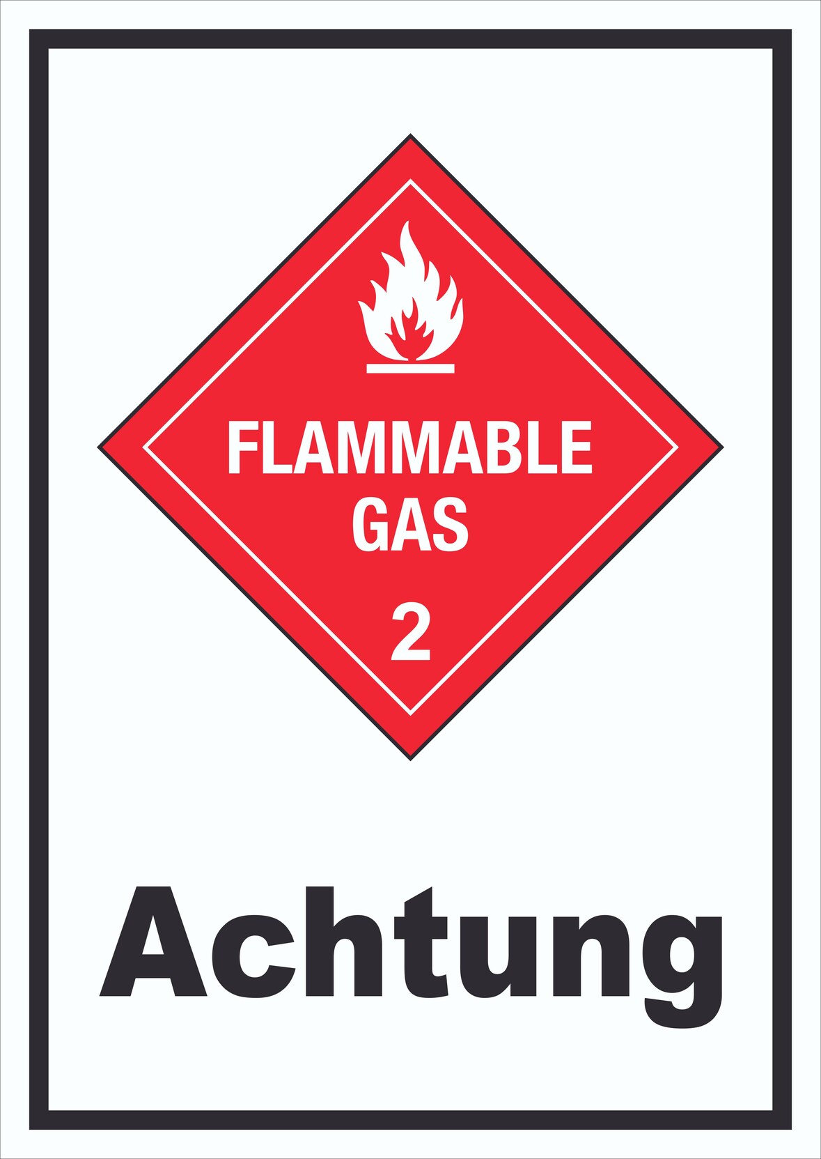 Schild Entzündliche Gase Achtung Flammable Gas Flamme hochkant A3 Rückseite selbstklebend