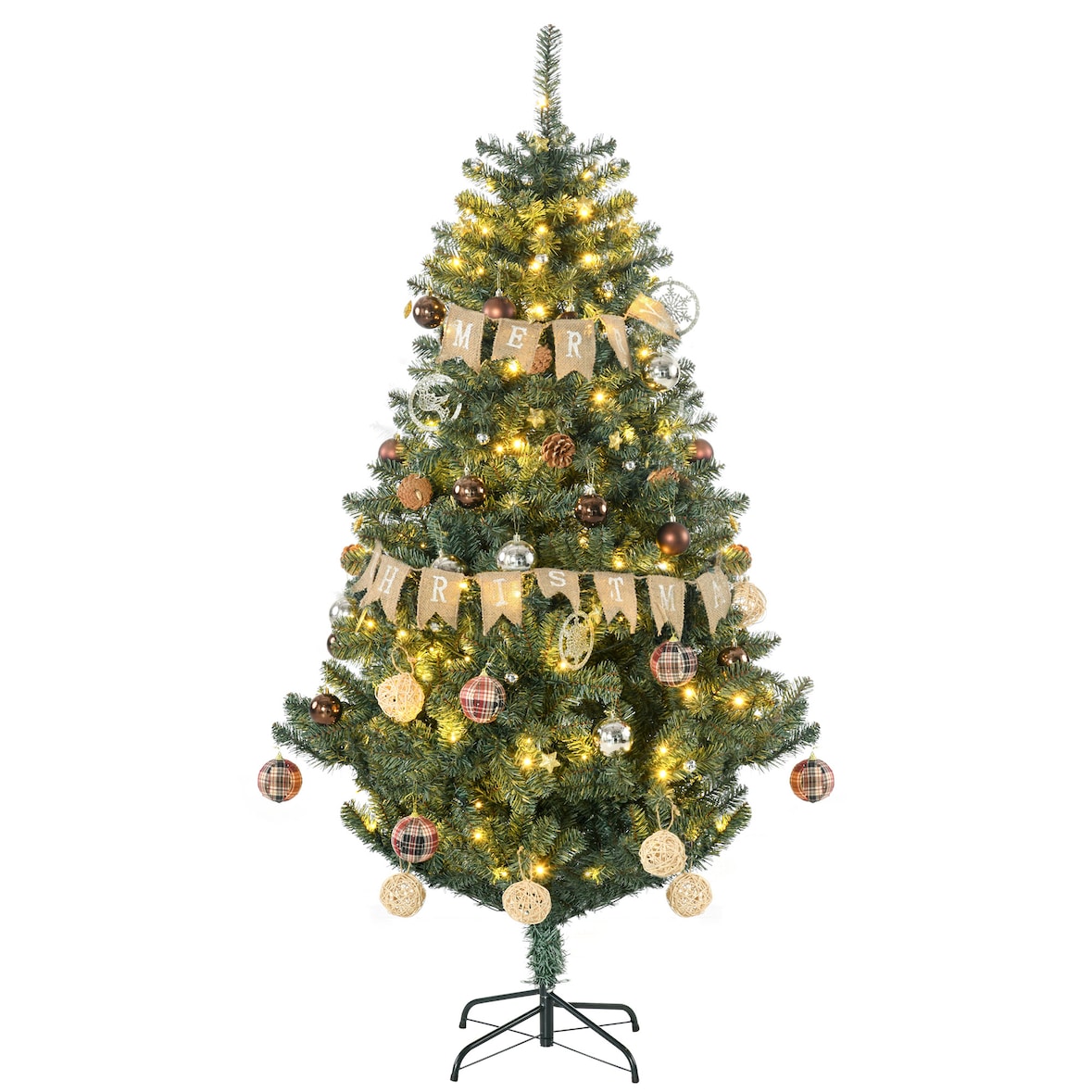 HOMCOM Árvore de Natal Artificial com 150 Luzes LED 650 Ramos e 100 Decorações para Interior Aço Ø106x180 cm Verde