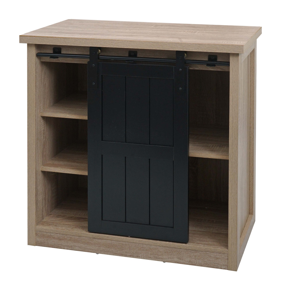 Commode HWC-K75, armoire étagère, porte coulissante 5 compartiments de rangement, aspect bois métal industriel 84x80x40cm ~ naturel