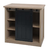 thumbnail of Commode HWC-K75, armoire étagère, porte coulissante 5 compartiments de rangement, aspect bois métal industriel 84x80x40cm ~ naturel