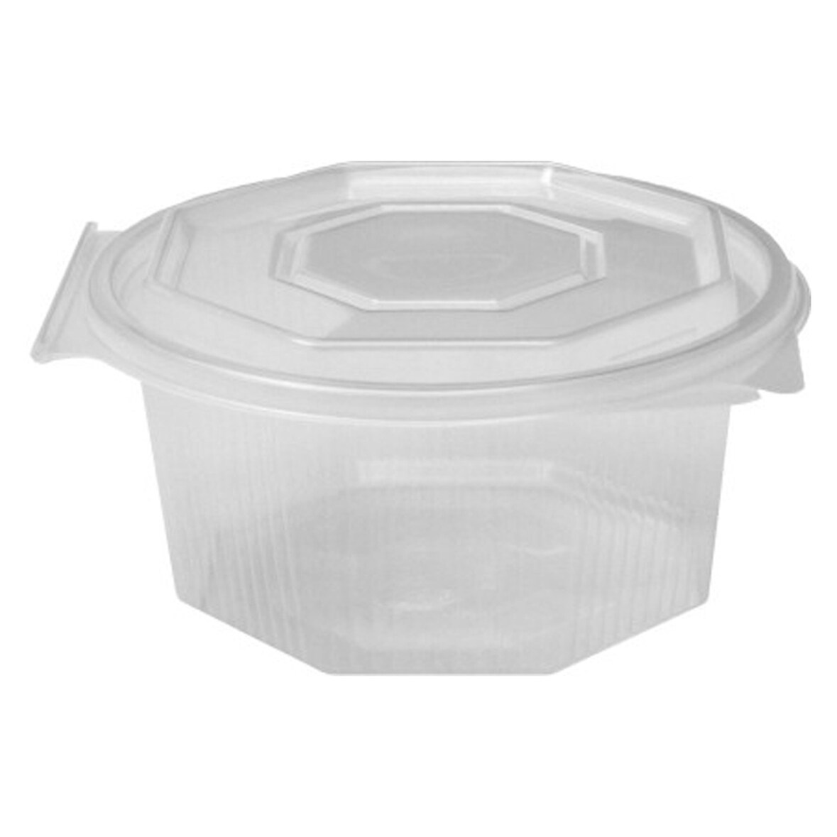 250x Achteckbecher klar mit angehängtem Deckel  500 ml (PP)