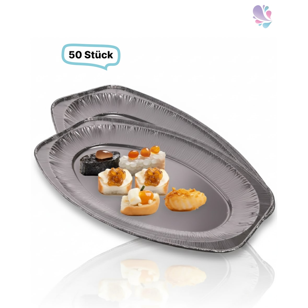 Alu-Platten, Servierplatten, oval, groß, 50 Stk, 54,5 x 36 cm