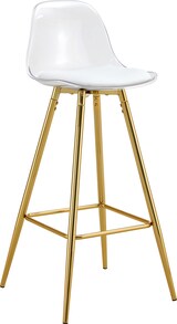 thumbnail of 2er-Set Barhocker aus Metall und Kunststoff in Gold/Transparent, mit Rückenlehne, Fußstütze und rutschfesten Bodenschonern