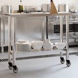 thumbnail of Mesa de trabajo de cocina con ruedas acero inox 110x30x85 cm