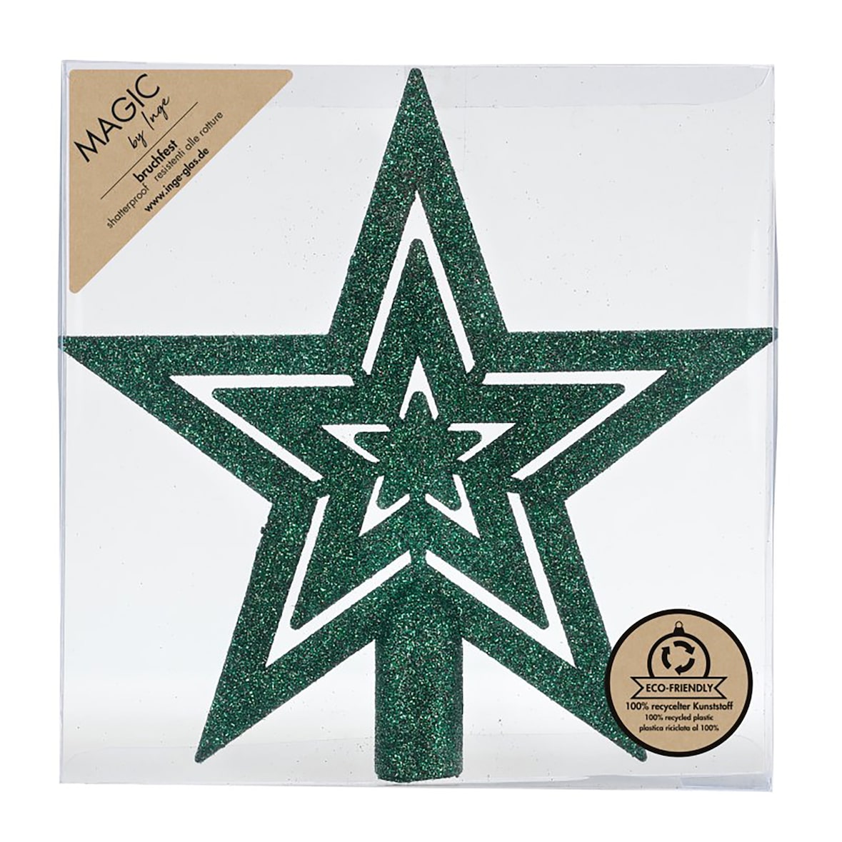 Christbaumspitze Stern 21,5cm Kunststoff mit Glitzer - Noble Green