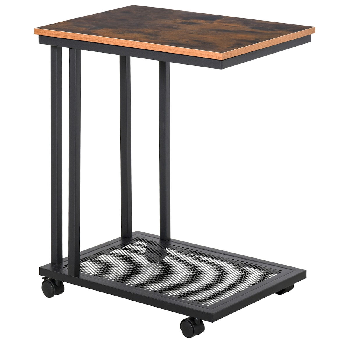 Mesa Lateral Mesa Auxiliar con Rueda para Sofá Salón Industrial Retro 51x36x65cm