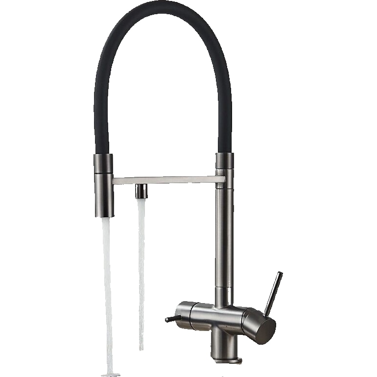 Lana | Rubinetto estraibile grigio nero a 3 vie | Miscelatore cucina per acqua potabile in acciaio inossidabile | Girevole a 360° Filtra 3 connessioni