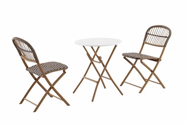 METRO PROFESSIONAL Conjunto de bistrô de 3 peças Agujo, aço/ vime PE, 2 cadeiras, 1 mesa, bege/ branco