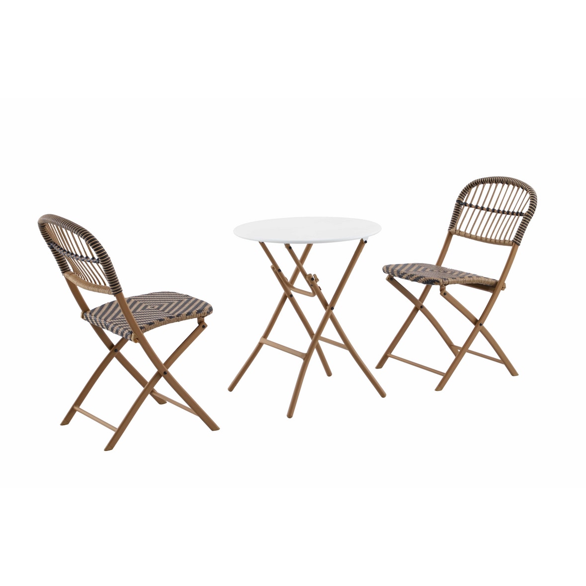 METRO PROFESSIONAL Conjunto de bistrô de 3 peças Agujo, aço/ vime PE, 2 cadeiras, 1 mesa, bege/ branco