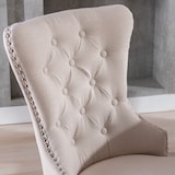 thumbnail of Esszimmerstuhl Polsterstuhl Set 2 Beige 97x53x54 cm mit Leinenbezug Knopfheftung Chromring und Nagelkopfbesatz Massivholzbeine verstellbar